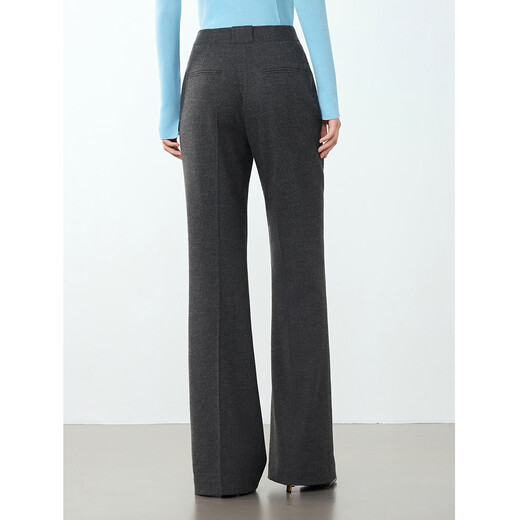 Langzi 2024 winter new style wool design temperament retro slightly flared suit pants French slim trousers for women dark gray XL