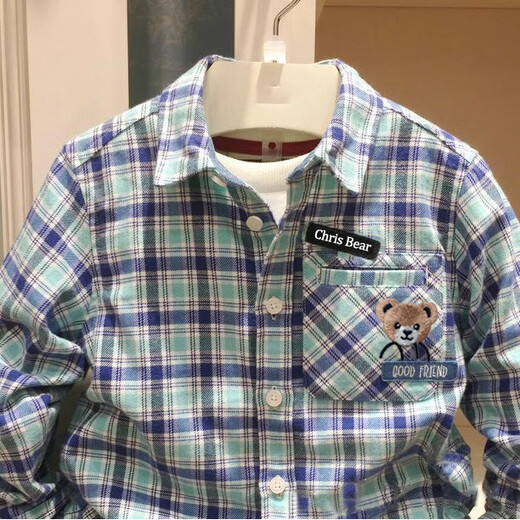 G.duck children's clothing 25 spring new style boys' long-sleeved shirt cotton brushed plaid medium and large children's casual blue 1 140 cm
