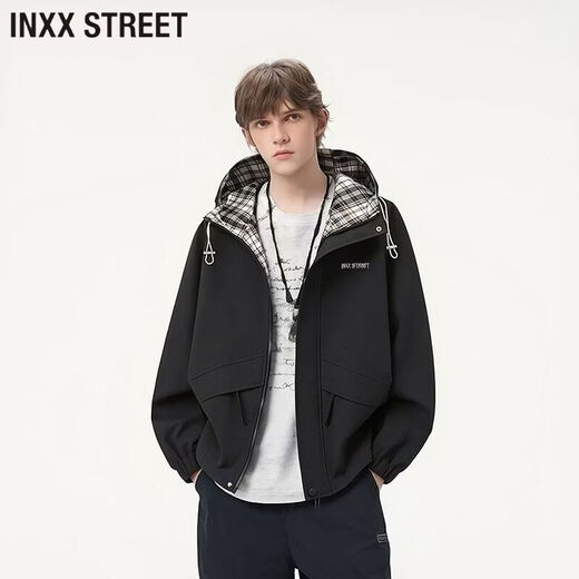 Inxx (inxx) INXX STREET American casual hooded work jacket men's spring and autumn new trendy versatile loose jacket black L