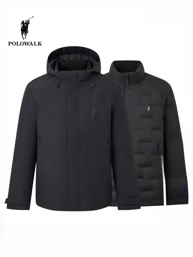 POLOWALK【一衣三穿】男式羽绒服2025冬季新品90鸭绒连帽立领外套 深藏青 充绒量约53g~66.9g 2XL 185/2XL