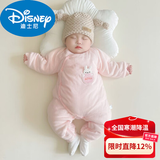 Disney baby winter clothes newborn tummy protection thickened jumpsuit for men and women baby cotton clothes and long-sleeved romper, pink 99 butterfly jumpsuit 52cm