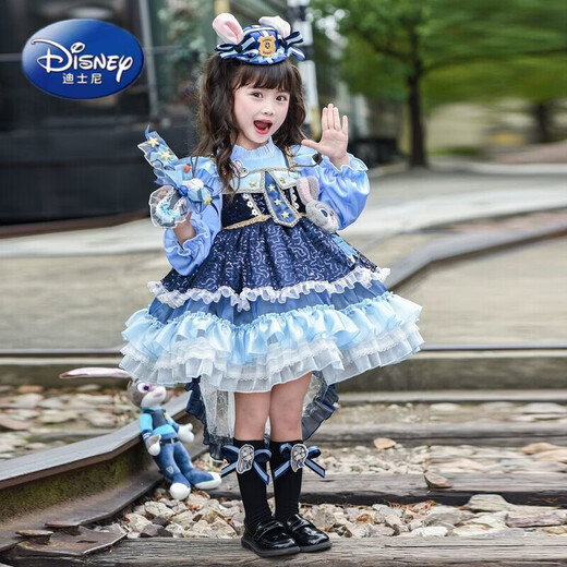 Disney (Disney) Girls Rabbit Police Officer Princess Dress 2026 New Children's First Birthday Dress Dress Fashionable Judy Rabbit Dress Skirt + Little Hat + Pistol + Socks Plush 120