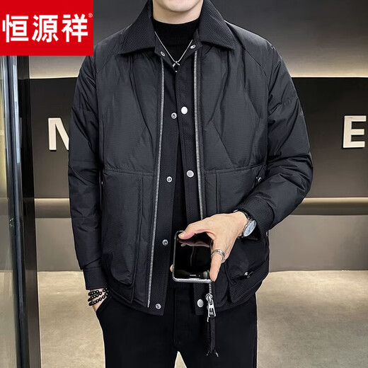 Hengyuanxiang down jacket men's winter high-end fake two-piece jacket 2026 new style light and warm thickened black M