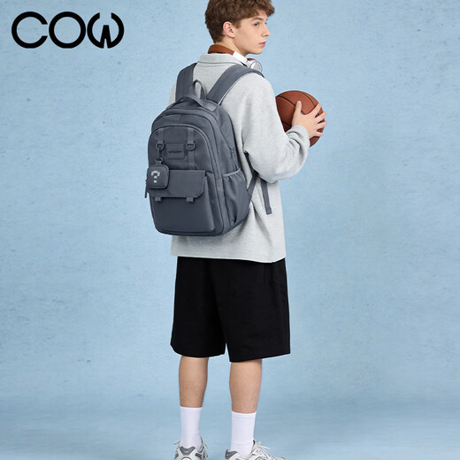COW backpack men's junior high school and high school college student bag large capacity business commuter backpack light casual bag ink blue gray