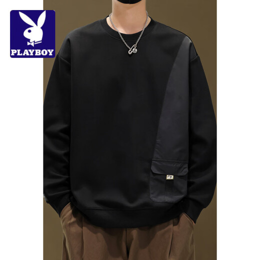 Playboy (PLAYBOY) design stitching sweatshirt for men 2026 new spring and autumn American trendy brand long-sleeved top casual spring bottoming shirt white M