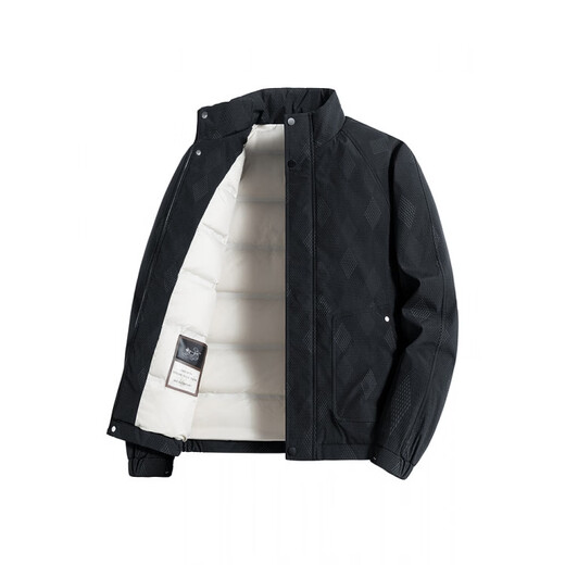 KBXNG劲霸轻薄羽绒服男士冬季潮牌帅气立领暗纹印花夹克加厚白鸭绒外套 黑色 M