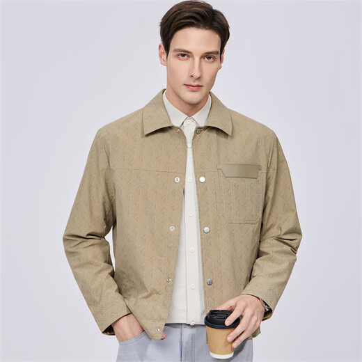 Dances with Wolves Old Money Style Lapel Jacket Men's Old Flower Printed Commuting Casual Easy-Care Jacket 701 Khaki S