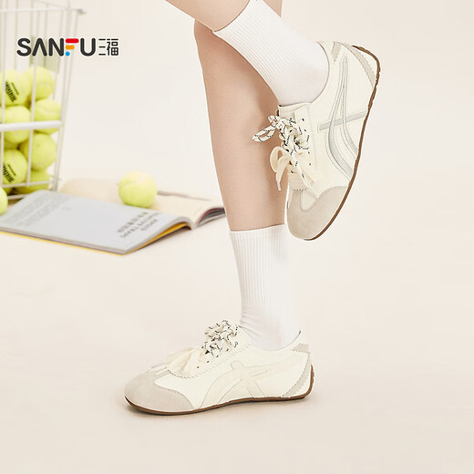 Sanfu (SANFU) women's sneakers spring spring travel contrasting texture embroidered moral training shoes casual women's shoes 853508 purple 35