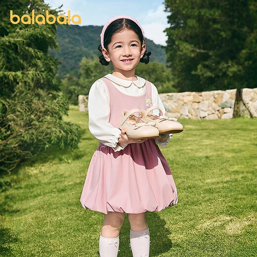 BALABALA balaOne BALABALA children's clothing children's dress girls 2026 new spring dress fake two-piece splicing skirt candy pink 60335 80