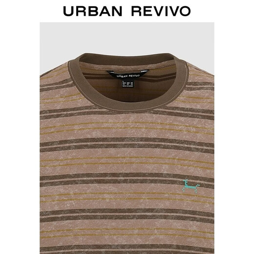 UR2026 Spring New Men's Casual Retro Contrast Color Striped Round Neck Long Sleeve T-Shirt UML460016 Light Red Brown Stripe S