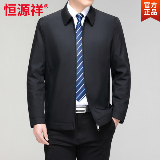 Hengyuanxiang men's casual jacket spring and autumn middle-aged dad wear fashionable lapel business casual high-end jacket for men Shenlan 2XL 185