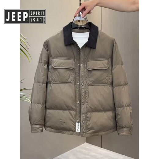 JEEP SPIRIT Jeep Old Money Style Легкий пуховик с лацканами, мужская свободная повседневная теплая куртка в корейском стиле, зима 2025, новый стиль, серый M Рекомендуется 100-120Jin Jin равен 0,5 кг