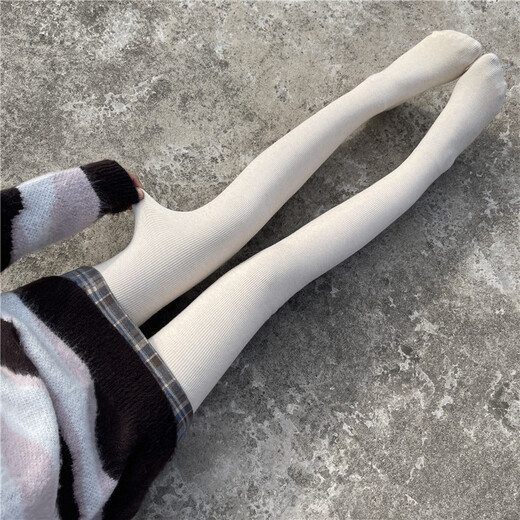 Shiganu plus velvet over-the-knee socks for women in autumn and winter, thickened warm anti-slip stockings, extended version off-white, one size fits all, plus velvet warmth + silicone anti-slip