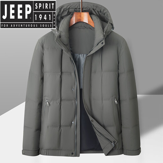 JEEP SPIRIT short down jacket men's hooded winter new thickened warm white duck down bread coat winter jacket black 2XL 185