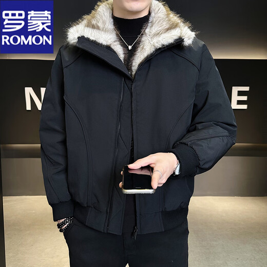 ROMON 90 White Duck Down Mountain Eagle Big Fur Collar Down Jacket Men's Thickened Warm American Couple Loose Party Jacket Men's Apricot M