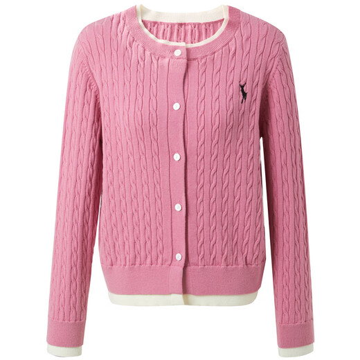 Sancai Ruochao plus size women's clothing 2026 spring new style fake two-piece knitted cardigan jacket cable embroidery fat mm cherry blossom pink M 160/88B