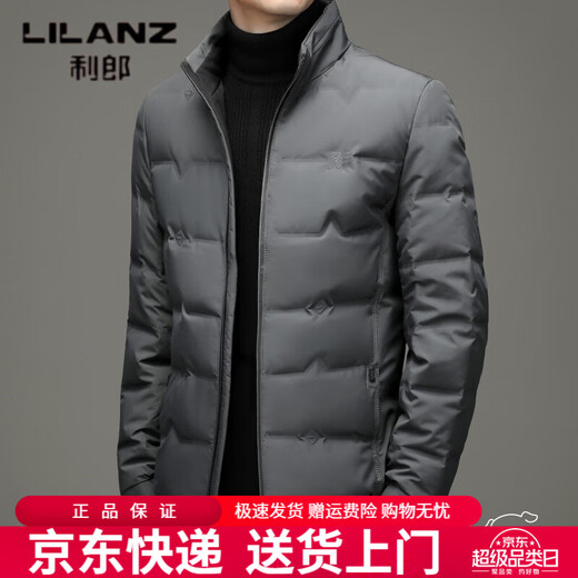 利郎（LILANZ）高端羽绒服男冬季新款轻薄保暖鸭绒中年男士爸爸冬装立领外套潮流 黑色 M