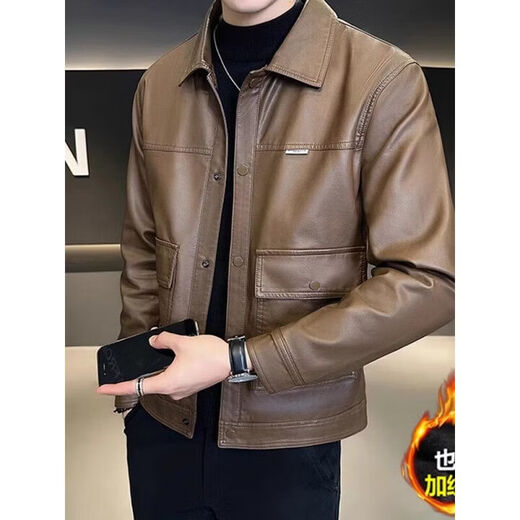 JEEP SPIRIT high-end sheepskin men's genuine leather jacket spring, autumn and winter new Haining motorcycle leather jacket men's jacket men 9878 black style plus velvet M 100-115Jin Jin is equal to 0.5 kg