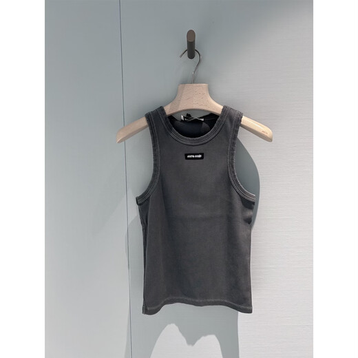 2025 new summer style fashionable and versatile slim micro-labeled ribbed jersey sleeveless vest Green S