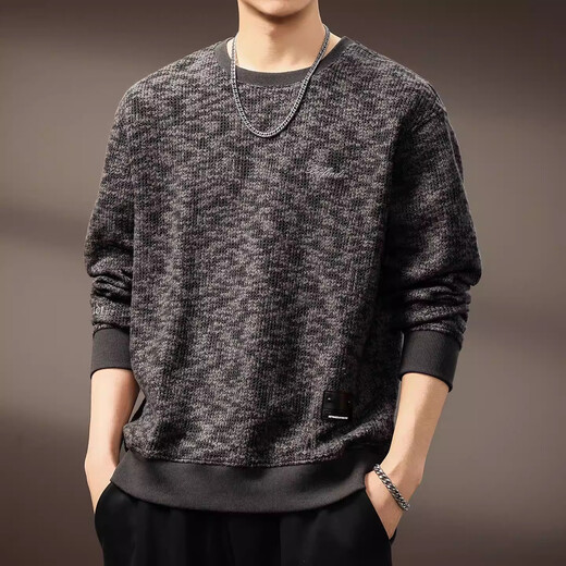 Precious color high-end American heavyweight retro knitted sweatshirt for men in spring and autumn trendy brand loose simple versatile top clothes bottoming shirt