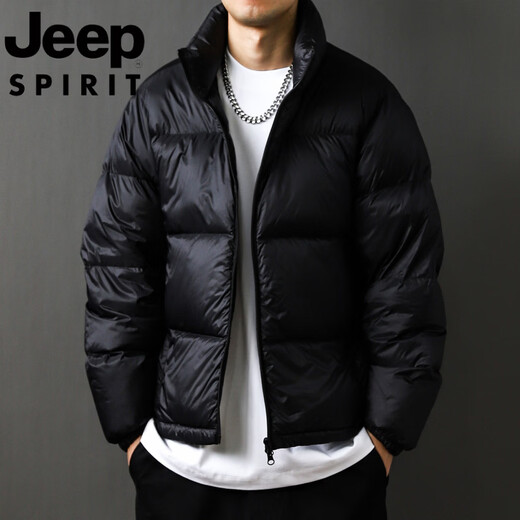 JEEP Jeep International Brand Glossy Down Jacket Men's Winter Stand Collar Loose Casual Sports Bakery Warm Jacket Black L