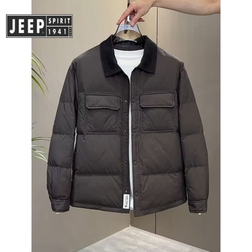 JEEP SPIRIT Jeep Old Money Style Легкий пуховик с лацканами, мужская свободная повседневная теплая куртка в корейском стиле, зима 2025, новый стиль, серый M Рекомендуется 100-120Jin Jin равен 0,5 кг