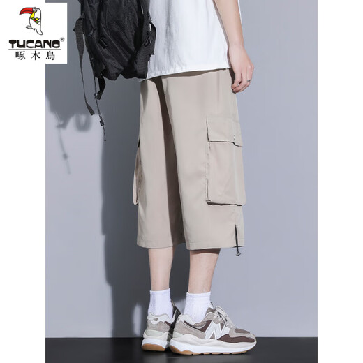 啄木鸟（TUCANO）卡其色工装七分裤男夏季冰丝薄款宽松百搭短裤休闲运动过膝八分裤 FJA430-679卡其 3XL