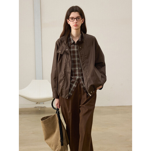 CHALAMON red coffee plaid high-end long-sleeved shirt for women in spring and autumn versatile loose plaid shirt red coffee plaid S