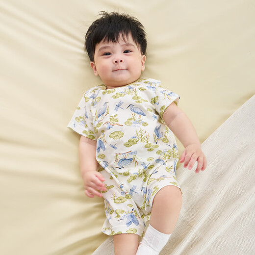 YEEHOO baby home clothes summer short-sleeved one-piece pajamas for newborn boys and girls antibacterial robes 2 pieces