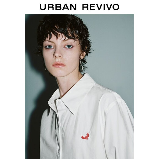 UR2026 spring new women's simple animal embroidery long-sleeved cardigan shirt UYY260019+# Original white M