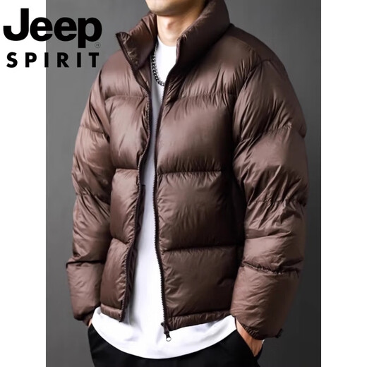 JEEP Jeep International Brand Glossy Down Jacket Men's Winter Stand Collar Loose Casual Sports Bakery Warm Jacket Black L