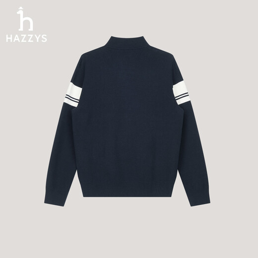 HAZZYS Men's 2026 Spring New Cardigan Sweater Cotton/Cashmere Striped Sweater Men's ABYZD0DADB5 Navy Blue NV L (175/96A 48)