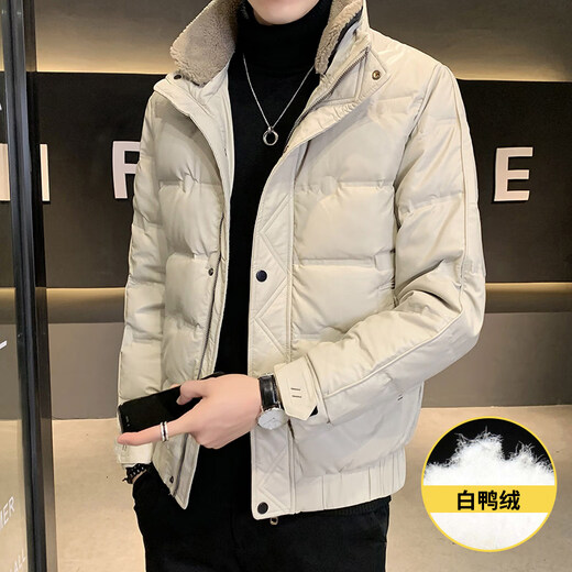 KBXNG劲霸冬季新款皮衣羽绒服男短款修身羊羔毛领夹克加厚保暖外套潮流 黑色(可拆卸毛领) L 90到105斤