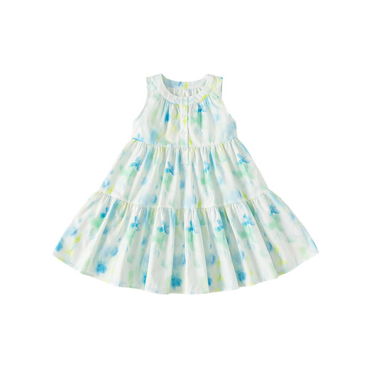 INSBOBO Children's Clothing Girls Dress 2026 Summer New Girls Printed Skirt Children's Tank Top Summer Dress Blue Green 110