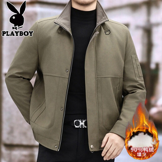 Playboy high-end down jacket men's autumn and winter new fashion suede jacket men's middle-aged warm 90 duck down jacket matt gray 4XL 195 size recommended weight 180Jin Jin equals 0.5kg -200Jin Jin equals 0.5kg