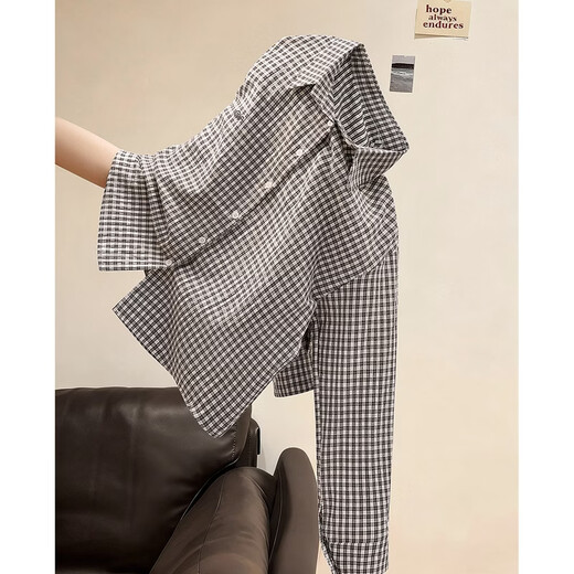 Cypress lapel long-sleeved plaid shirt for women 2026 spring new style fashionable commuting simple single-breasted shirt