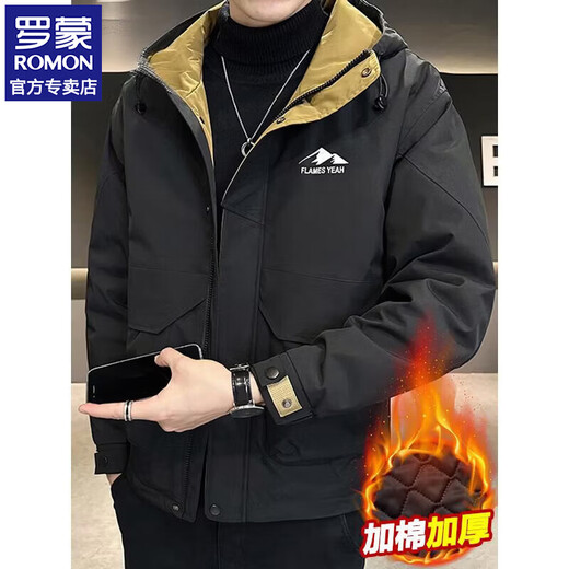 ROMON autumn and winter cotton thickened cotton clothes men's youth casual hooded jacket workwear style windproof jacket men's M1120 cotton khaki L (approximately 110-140Jin Jin equals 0.5 kg)