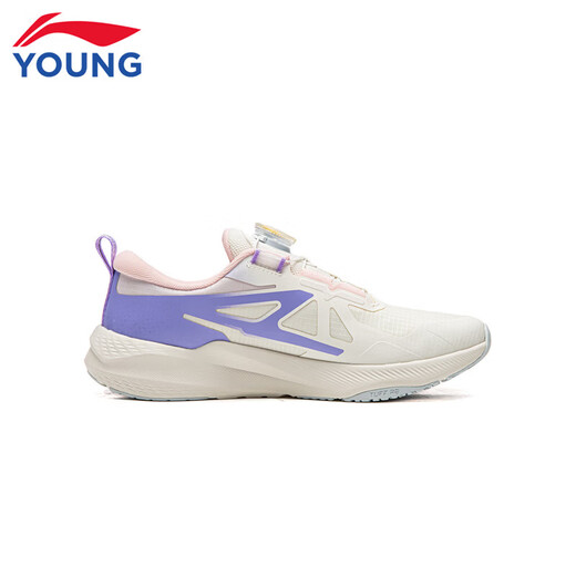 Li Ning (LI-NING) children's shoes spring new Zhinaku 3 running shoes for men and women, wear-resistant, non-slip, round toe, youth reflective low top, champagne white/fluorescent star purple/fluorescent light pink-2 35