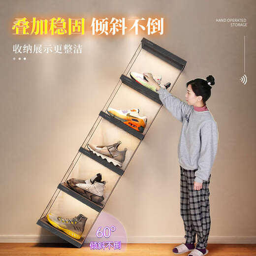 Yusenyi Shoe Storage Household Large Capacity Transparent Shoe Box Folding Shoe Cabinet Shoe Wall Display Rack with Remote Control High Permeability Magnetic Door 4 Pairs (High-end Shoe Storage)