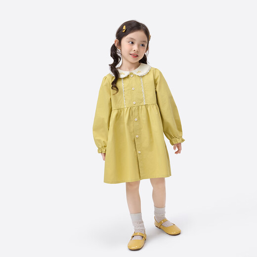Xiaoyinman children's clothing girls embroidered doll collar dress 26 spring cute and sweet long dress for children and middle-aged girls ginger 105