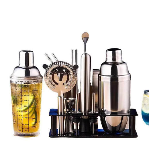 Stainless steel bartender shaker tool set glass hand shaker cocktail storage shelf shaker glass Boston mixer 600ml
