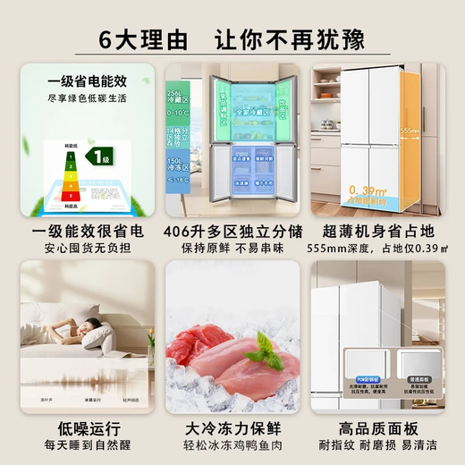 Chigo refrigerator air-cooled frost-free 406L double-door multi-door refrigerator home large-capacity cross four-door embedded smart refrigerator cross door 406 upgraded energy efficiency fixed frequency direct cooling white