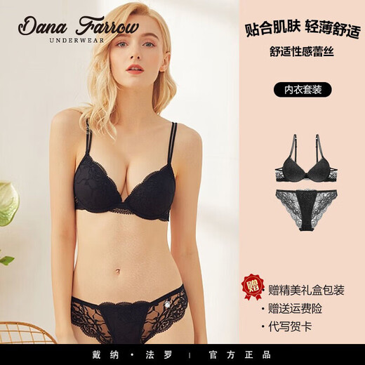 DANA FARROW new European and American sexy women's birth year underwear lace push-up adjustable bra set push-up comfortable bra blue 75B