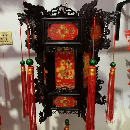 Xushansi colorful rotating LED lanterns hexagonal dragon lanterns revolving lanterns New Year festive new year palace lanterns balcony door lanterns auspicious style + retro color non-rotating 40# high 41CM two pack