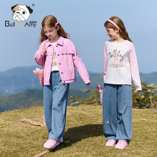 CHANZUIGOU children's clothing girls' gentle bunny print long-sleeved T-shirt 2026 spring new style round neck top for women white 140 cm