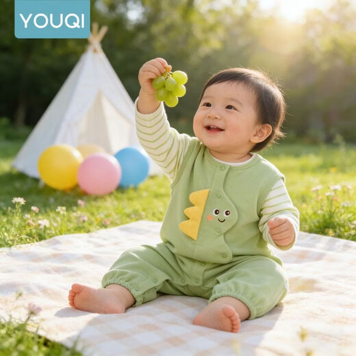 Youqi baby clothes spring jumpsuit new overalls long-sleeved suit two-piece set baby spring clothing outdoor crawling suit T-shirt + overalls 100cm