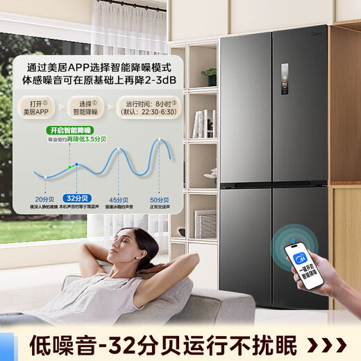Midea refrigerator cross-door bottom cooling four-door ultra-thin flat-mounted multi-door first-class energy efficiency dual-frequency air-cooled frost-free household refrigerator 457/571 wifi intelligent control 457 bottom cooling ultra-thin flat-mounted refrigerator