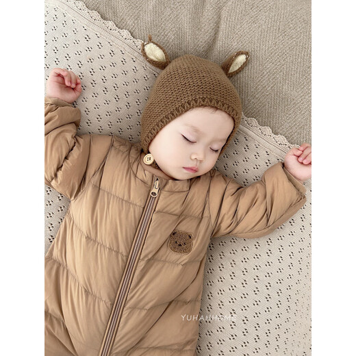 Disney baby winter down jacket rompers inner liner - warm white duck down outer wear inner wear baby one-piece down jacket apricot dog embroidered logo 70cm 73cm height 60-weight 15Jin Jin equals 0.5kg, inside filled with down