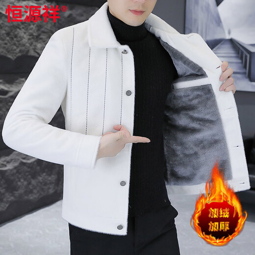 Hengyuanxiang slim lapel plus velvet thickened youth short woolen coat winter men's Korean style trendy woolen jacket gray M