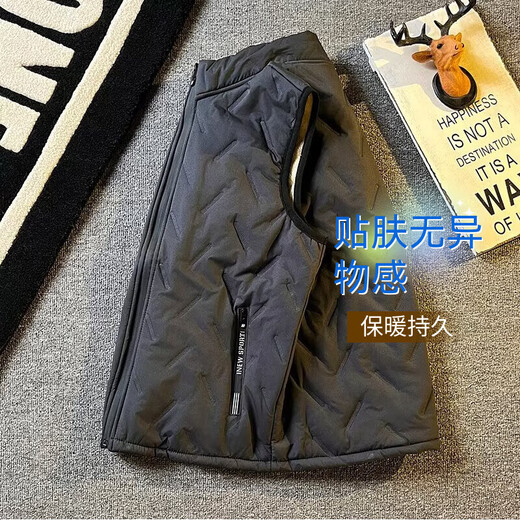 Lamb velvet vest men's vest autumn and winter plus velvet thickened warm down cotton vest winter vest top clothes black 2XL